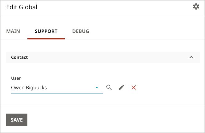 Rendered custom tab, Edit Global widget