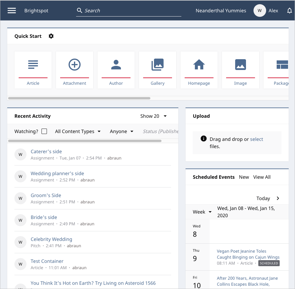 Typical administrator's dashboard
