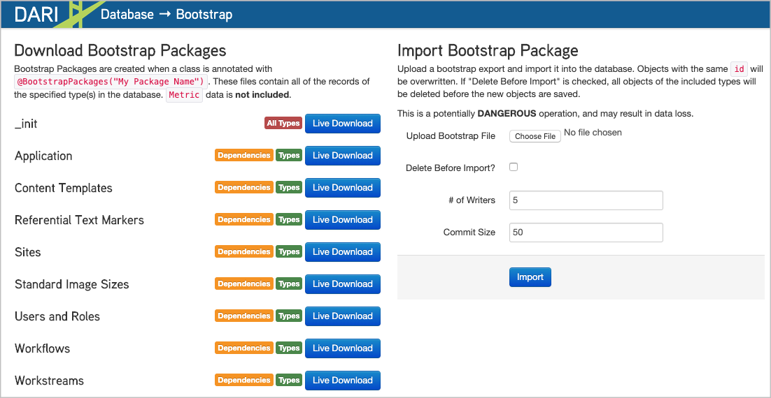 Viewing Database Bootstrap packages