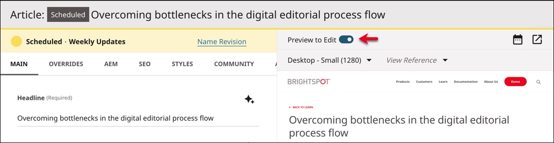 Preview to Edit toggle