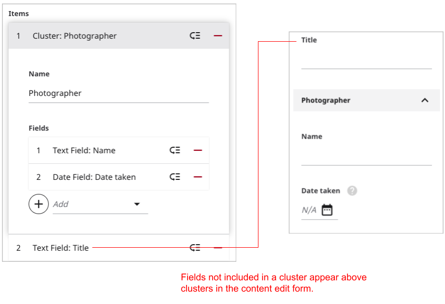 Fields not included in a cluster