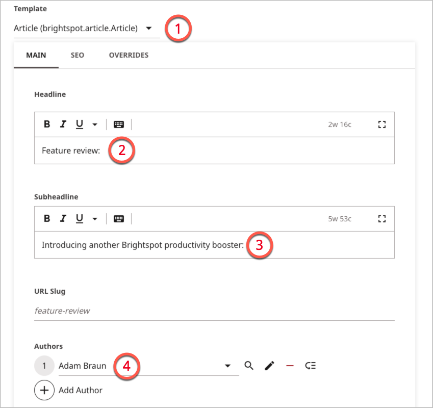 Content template for an article