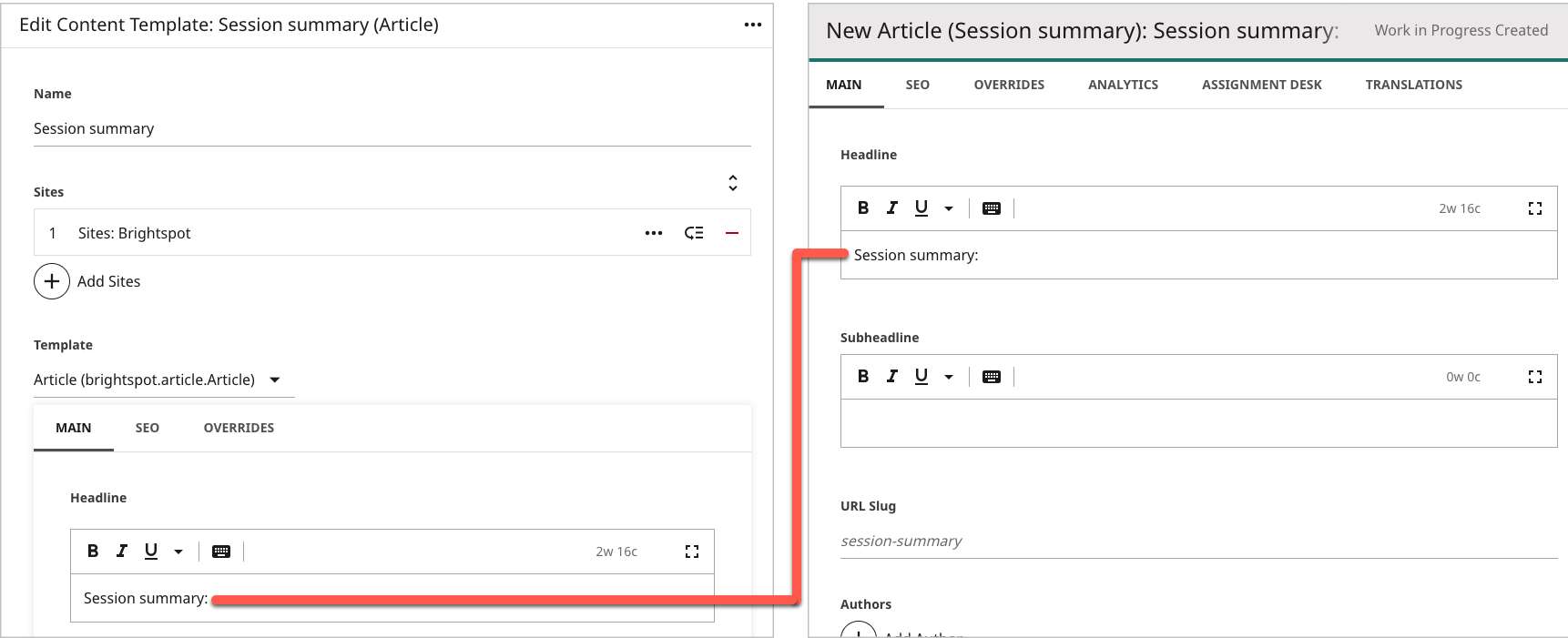 Session summary template (applied at site and role level)