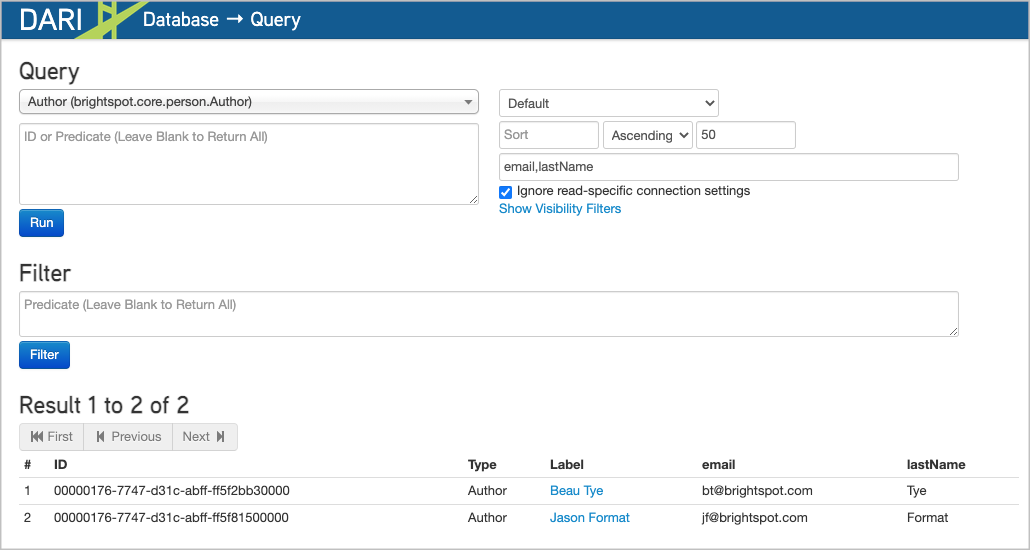 Dari Database Query tool