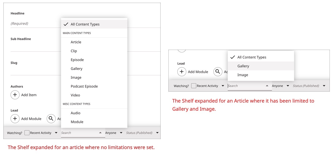 Example of The Shelf without limit set, and with limit set
