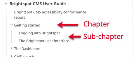 Chapters and sub-chapters in table of contents