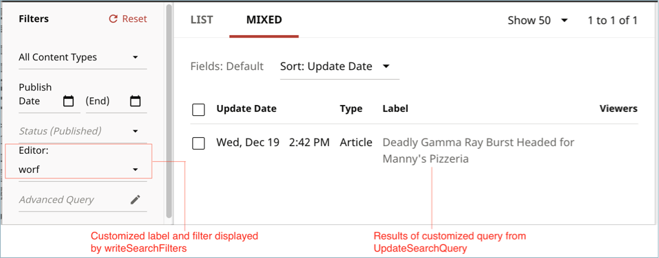 Customized search panel