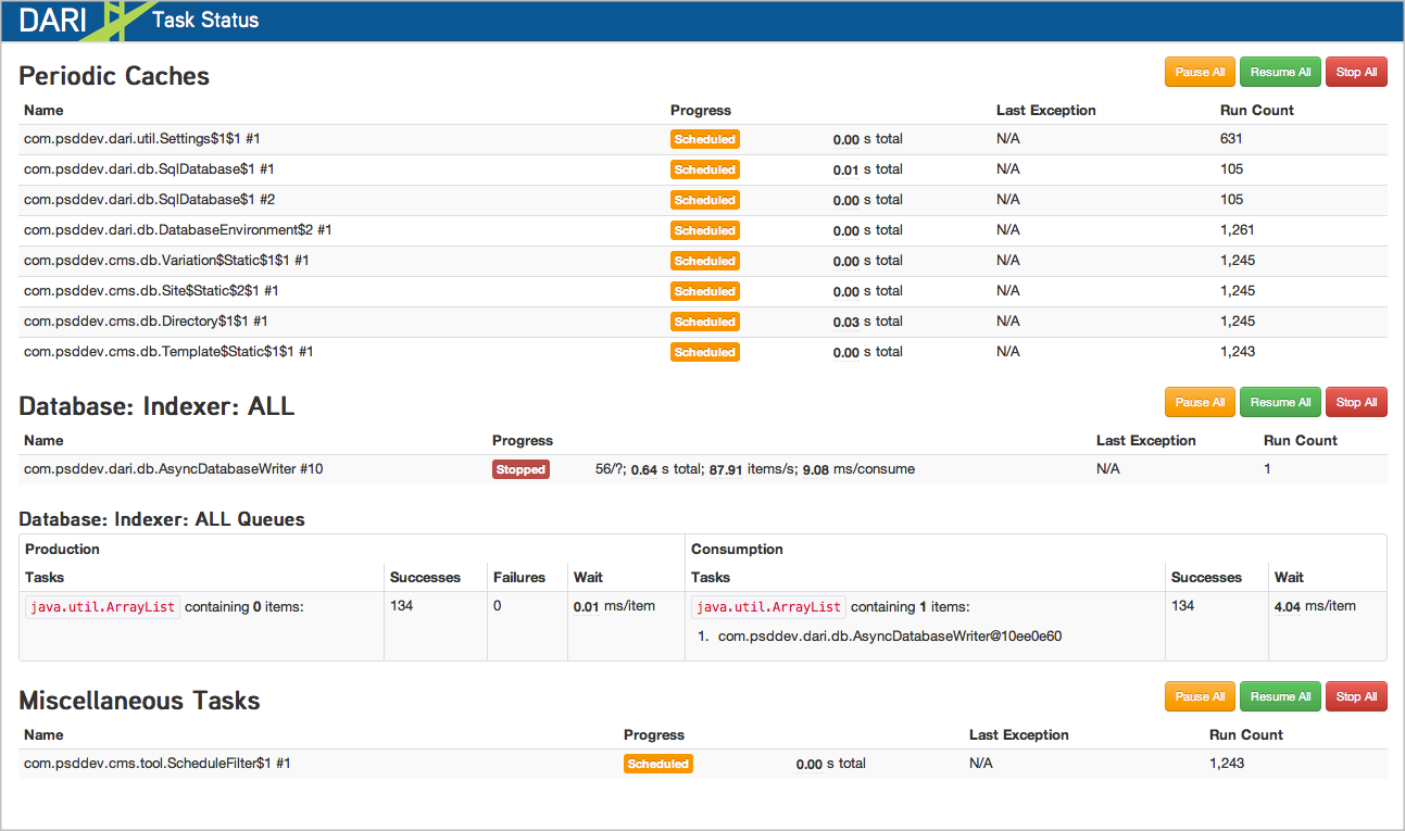 Dari Task Status tool