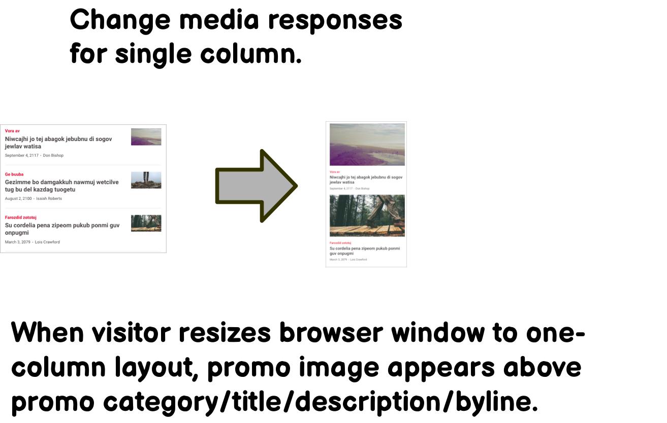 Media responsiveness for single column layout