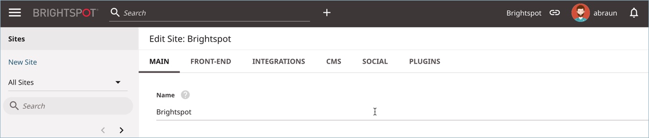 Site settings page