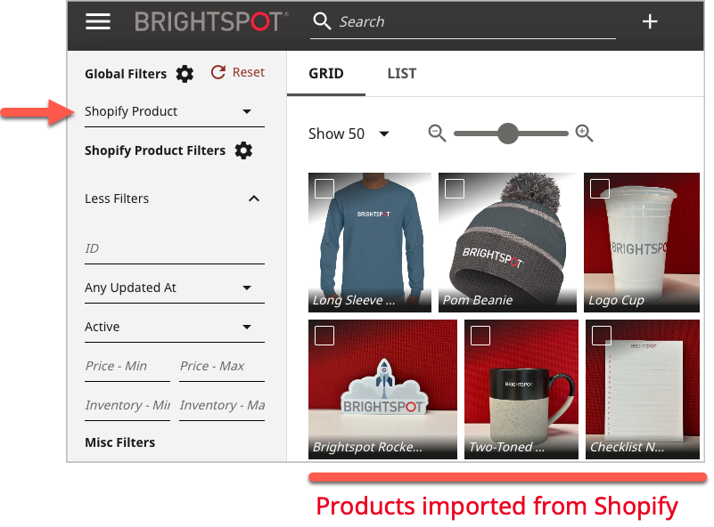 Products imported from Shopify