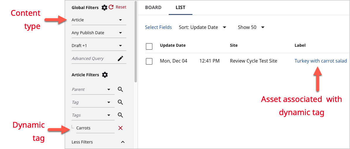 Searching for an asset with a dynamic tag