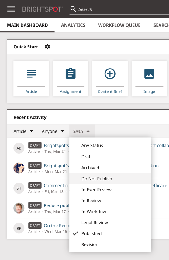 Custom status options in search field