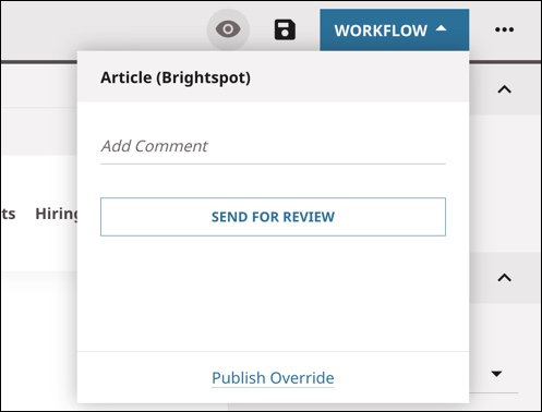 Workflow pop-up showing button for next step