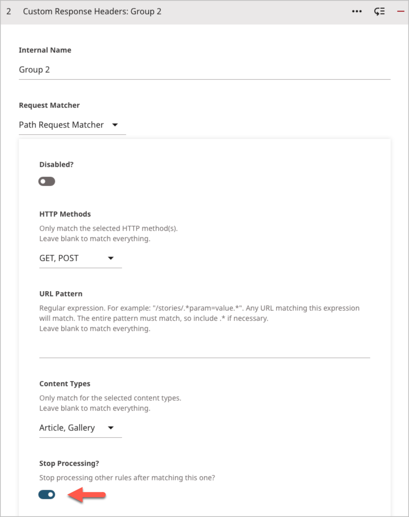 Interrupting rule evaluation for a custom response header