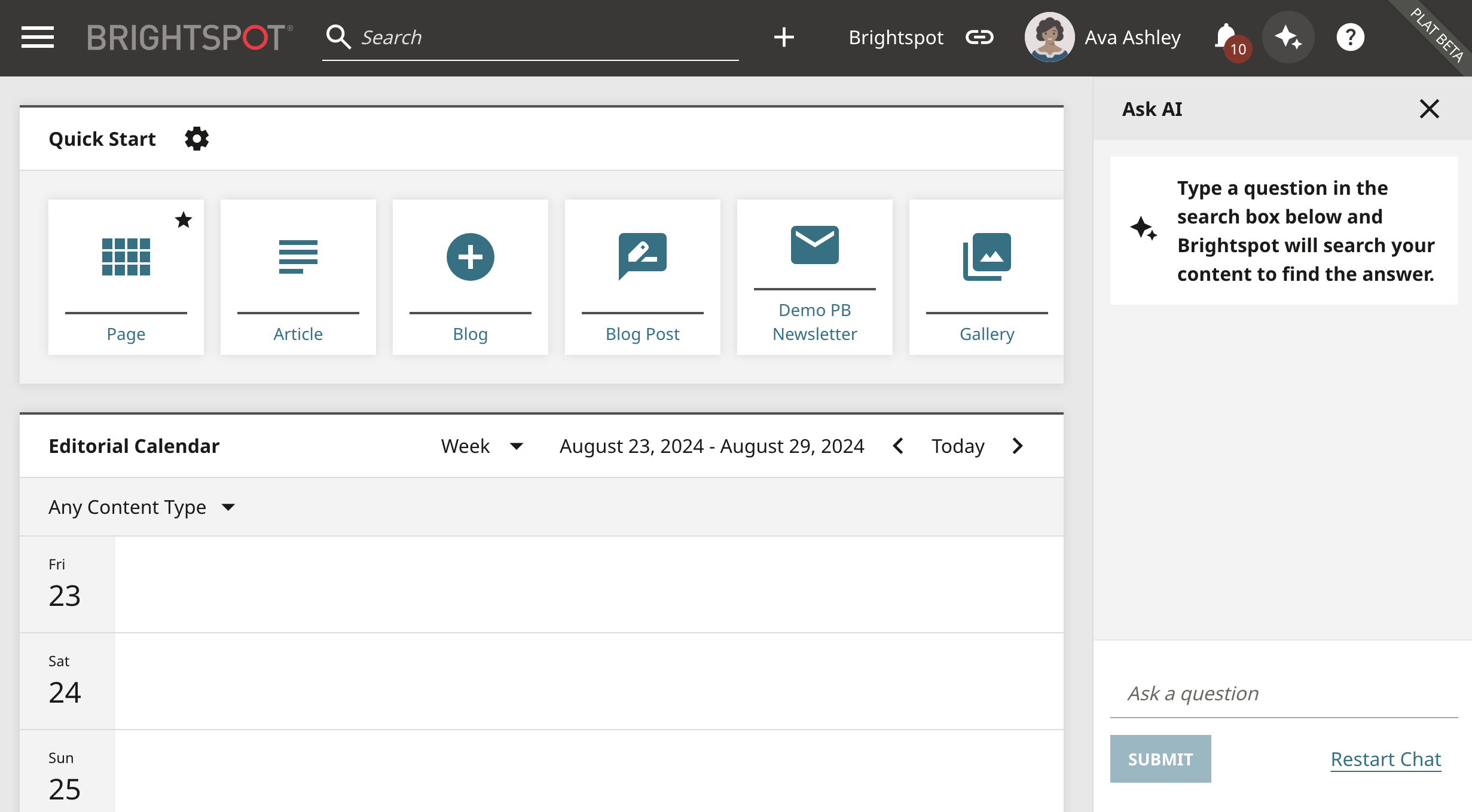 Ask AI Chat on Dashboard