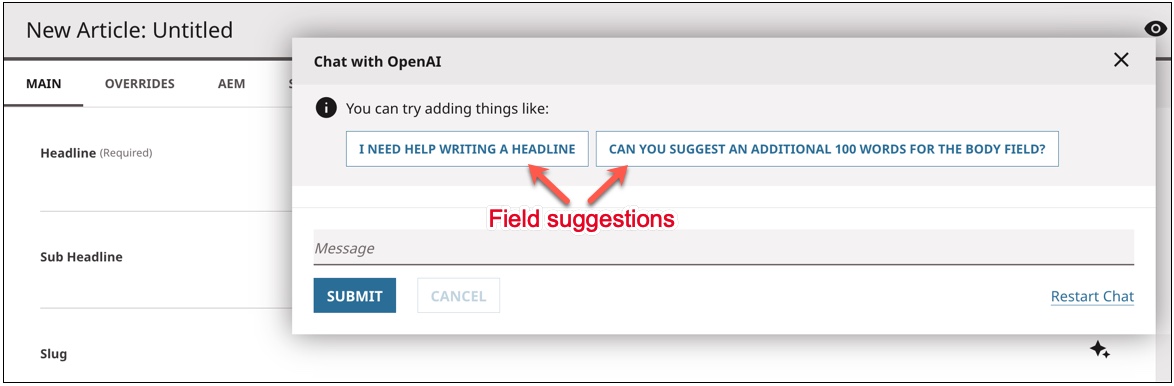 OpenAI field suggestions