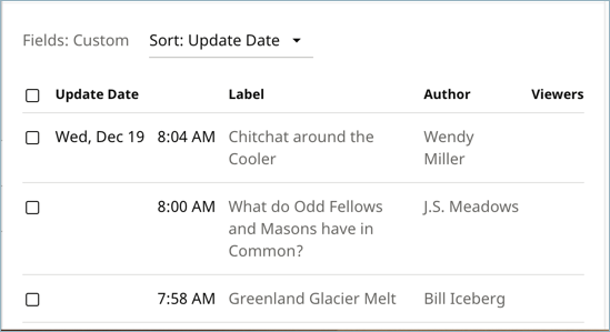 Search results with Author column displayed
