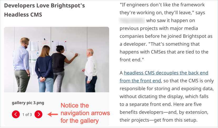 Gallery embedded in the rich-text editor
