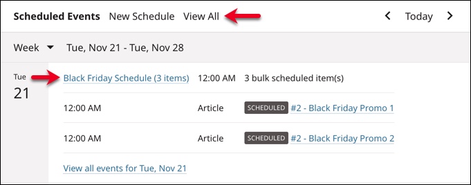 Both ways to enter a bulk-schedule highlighted