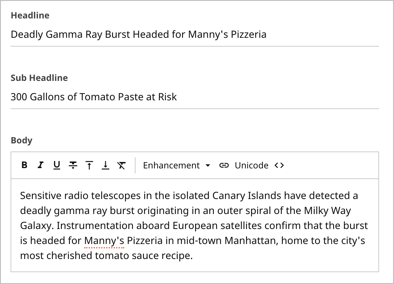 Content edit form with visible sub-headline