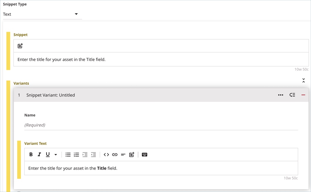 Text snippet with variant example