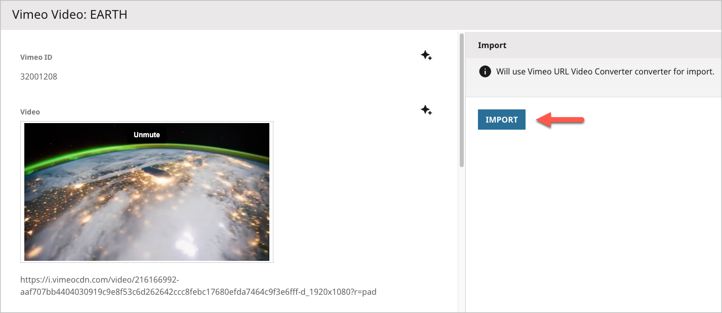 Importing a Vimeo video