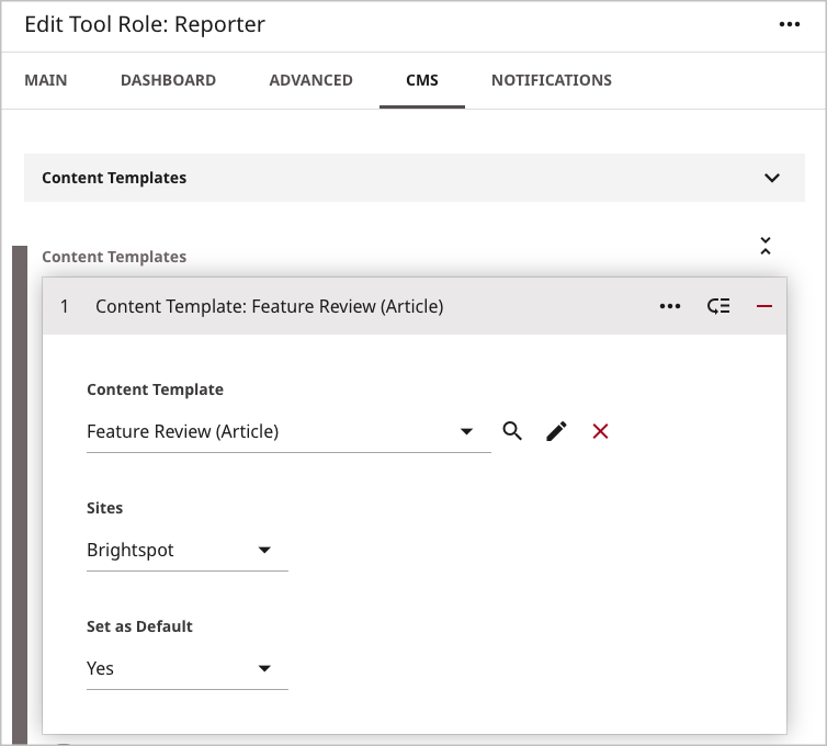 Content template at the role level