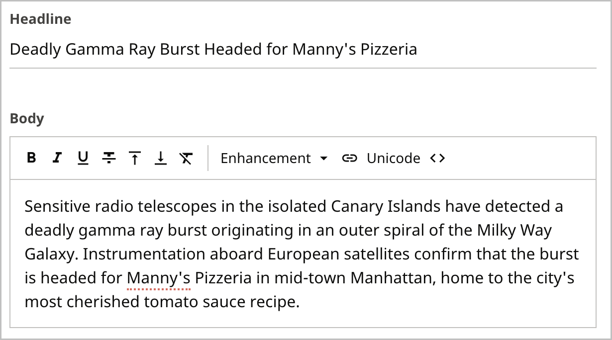 Content edit form with hidden sub-headline