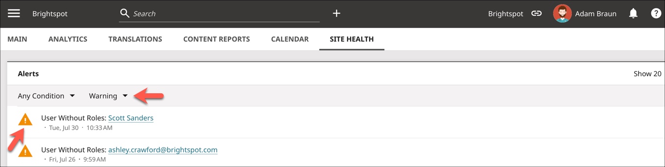 Alerts widget with warnings displayed