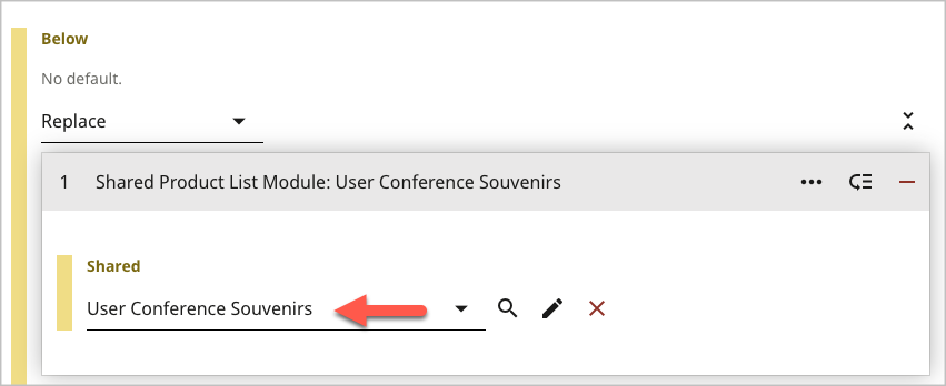 Selected shared product list module