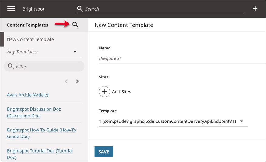 Search icon in Content Templates widget