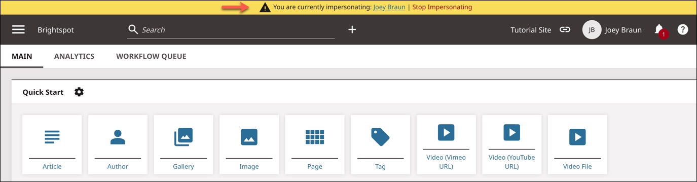 Impersonating user banner