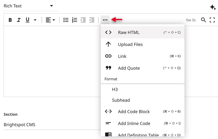 Options nested under the more menu
