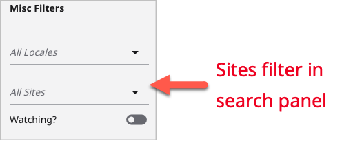 Sites filter in search panel