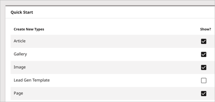 Quick Start Add and Remove Content Types