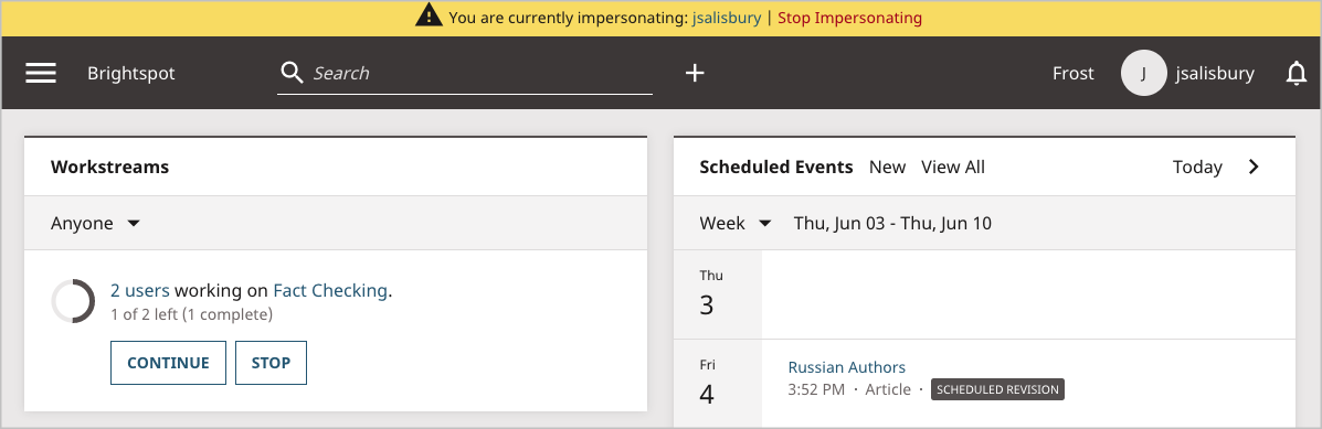 Impersonated user's dashboard