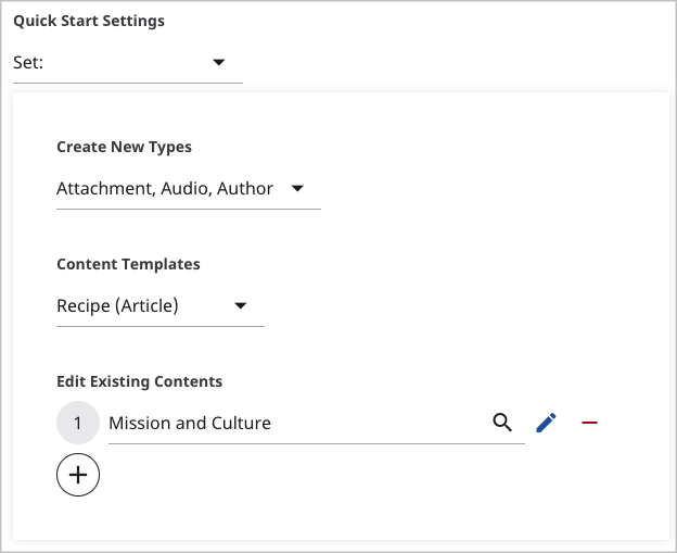 Quick Start settings