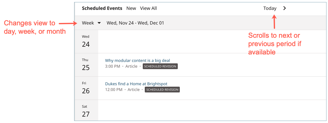 Scheduled Events widget