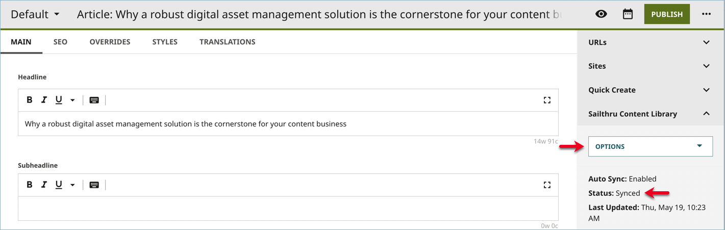Sailthru widget updates after publish