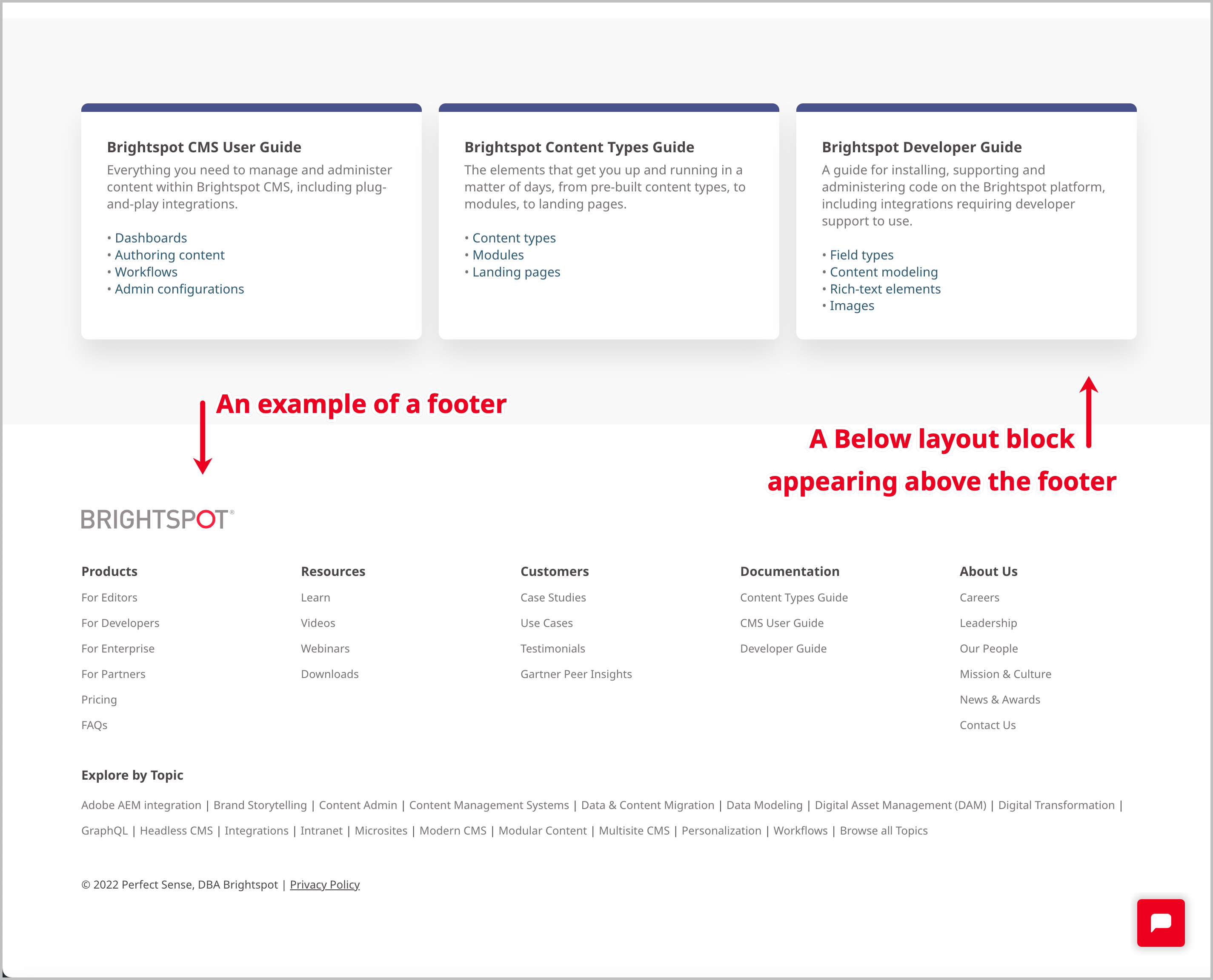 An example of a footer on the front end