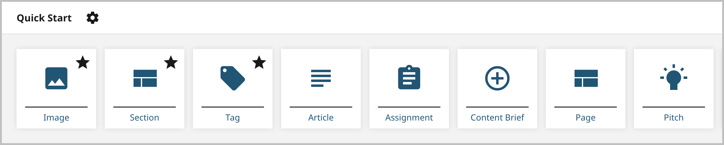 Favorite content types on the left