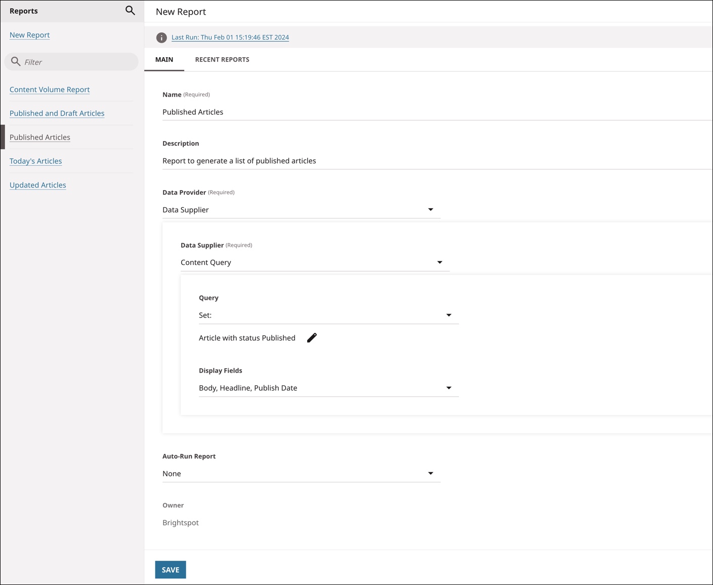 Creating a new report