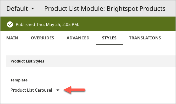 Selecting a product list template