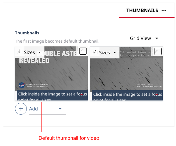 Thumbnails generated from a video