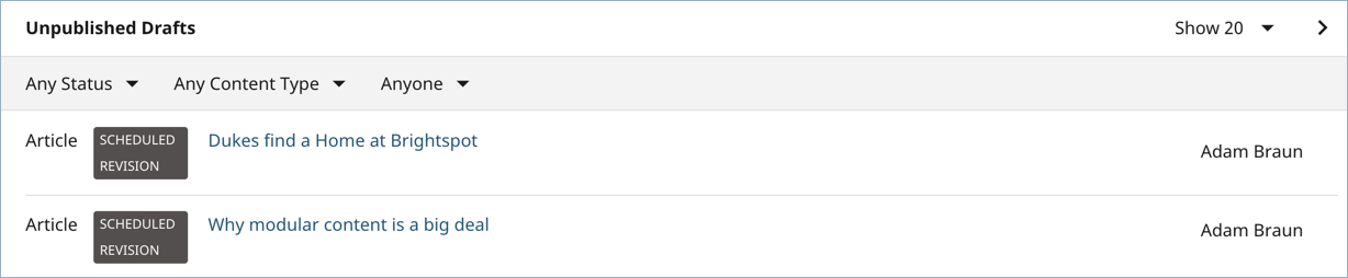 Unpublished Drafts widget