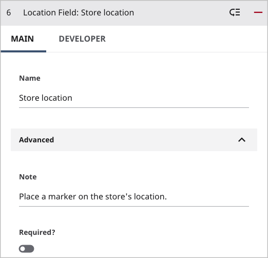 Configuration of a location field