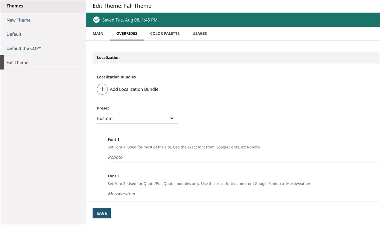 Font 1 and Font 2 assigned