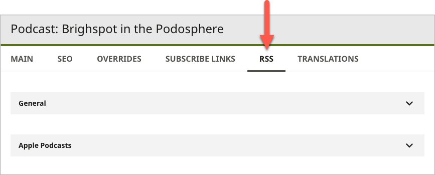 RSS tab for podcasts