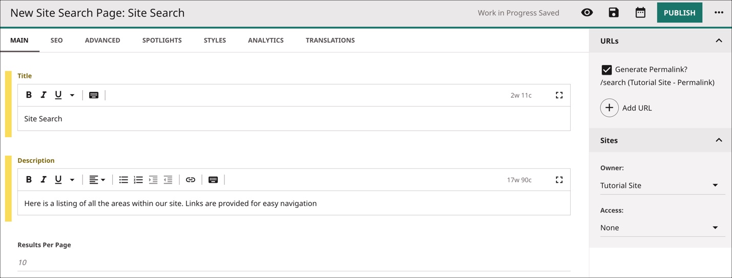 Creating a site search page